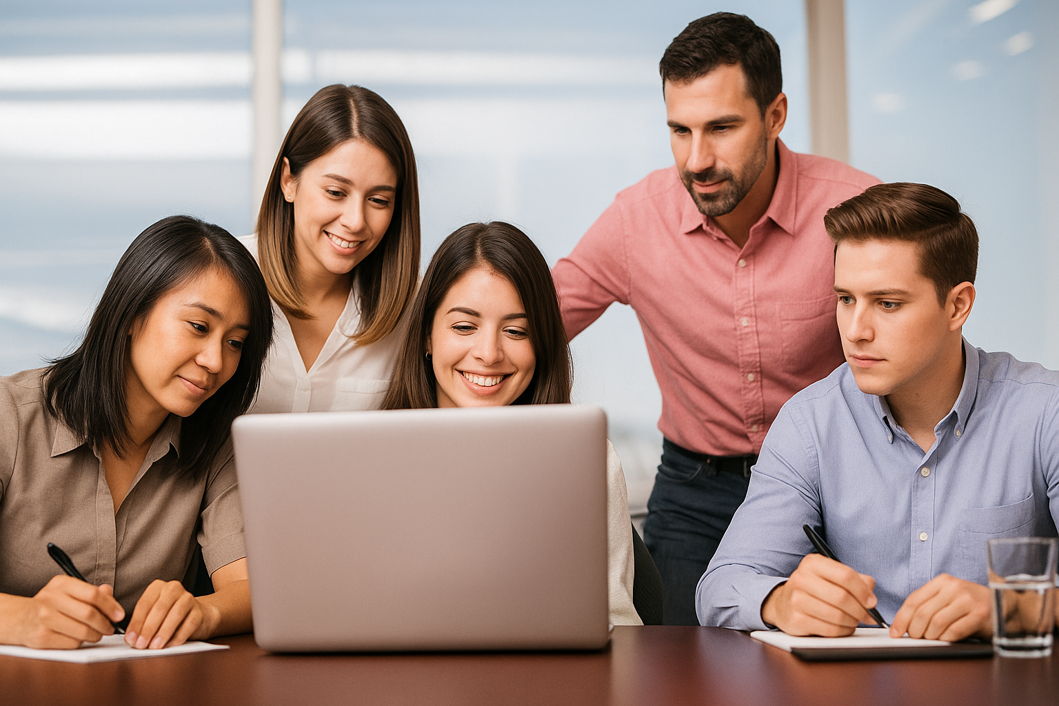 Personas trabajando en laptop buscando empleo